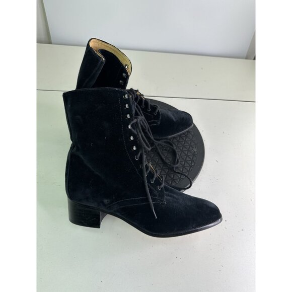 Spiegel Black Velvet Boots Military Tie Ankle Sz 9M - Picture 1 of 7